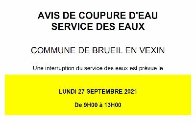 Avis de coupure d’eau lundi 27 septembre
