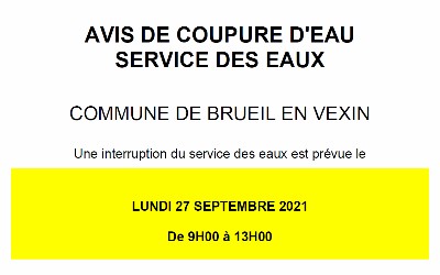 Avis de coupure d’eau lundi 27 septembre