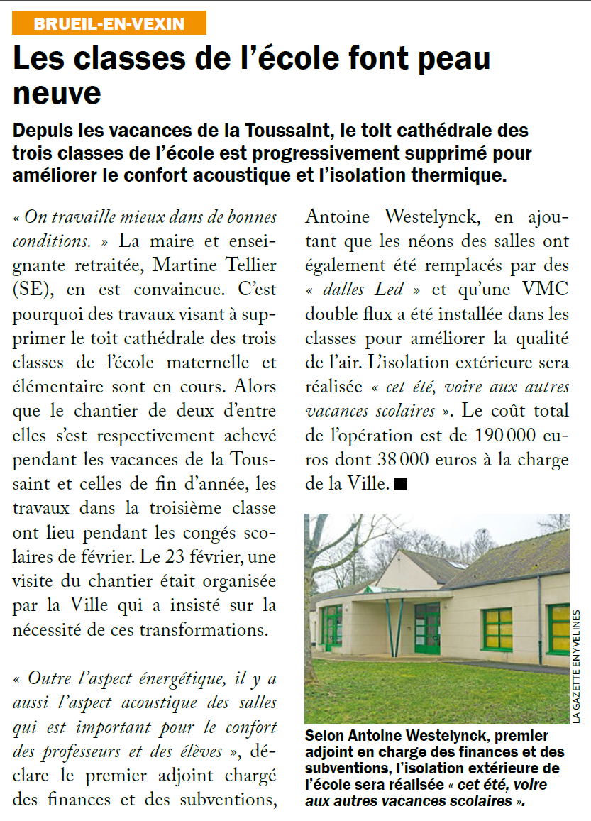 Les classes de l’école font peau neuve – La Gazette en Yvelines 02 mars 2022