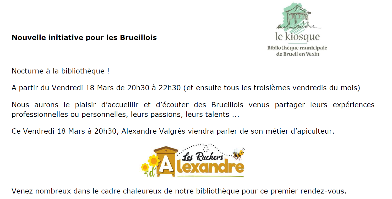 Nouvelle initiative pour les Brueillois – Nocturne à la bibliothèque