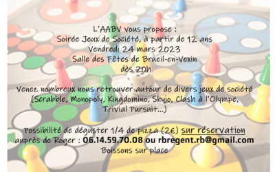 Soirée jeux de société le 24 mars 2023