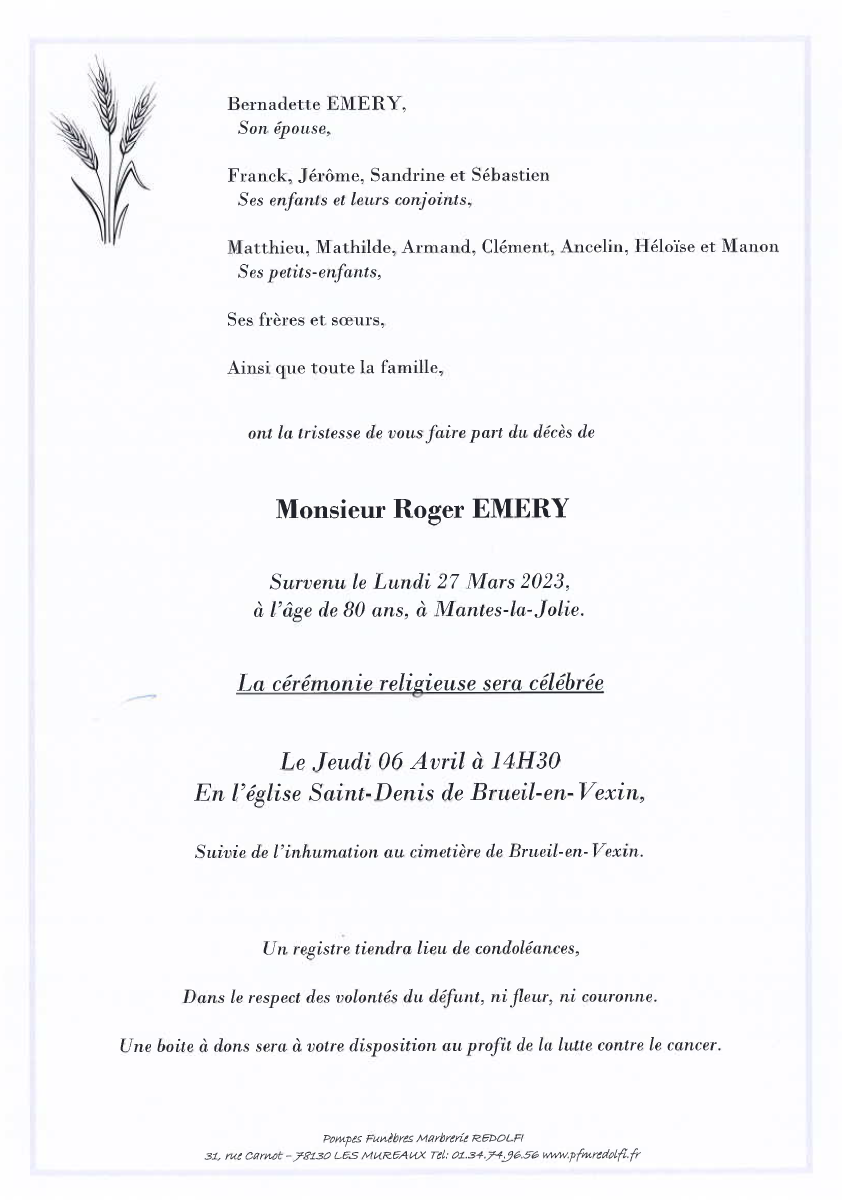 Roger Emery nous a quitté…