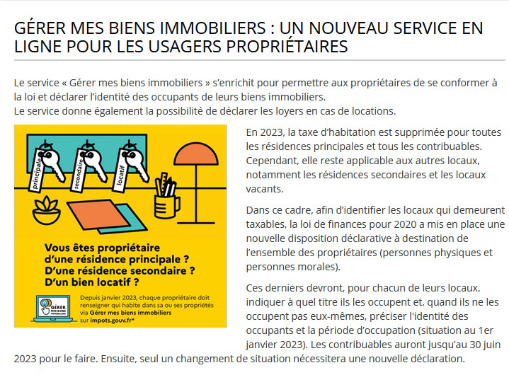 Gérer ses biens immobiliser : un nouveau service en ligne pour les usagers propriétaires